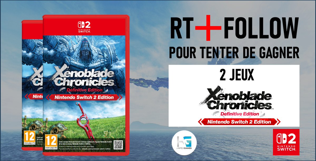 HypergamesA's tweet photo. #concours

Tentez de remporter Xenoblade Chronicles : Definitive Edition Nintendo Switch 2 Edition

Pour participer : 
➡️RT+Follow @HypergamesA 
➡️Like+Commente avec le #XenobladeChronicles

TAS le 06/08
2 Gagnant(e)s

Règlement : https://t.co/sNp2fPw0Zf https://t.co/cqVeMi2zNN