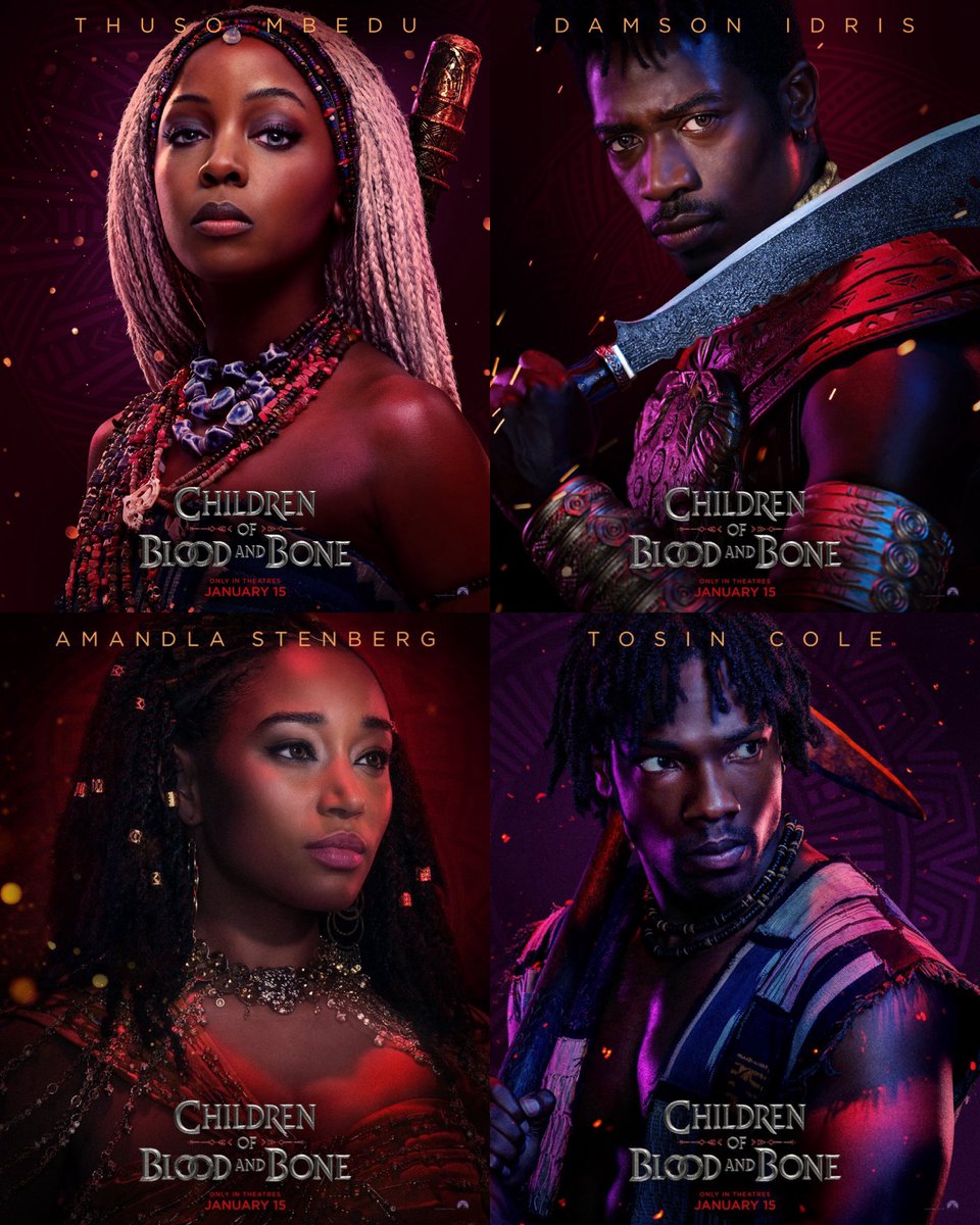 FilmUpdates's tweet photo. The official posters for Gina Prince-Bythewood’s ‘CHILDREN OF BLOOD AND BONE’ have been released.

In theaters and IMAX on January 15, 2027. https://t.co/HVYcbzXOwx