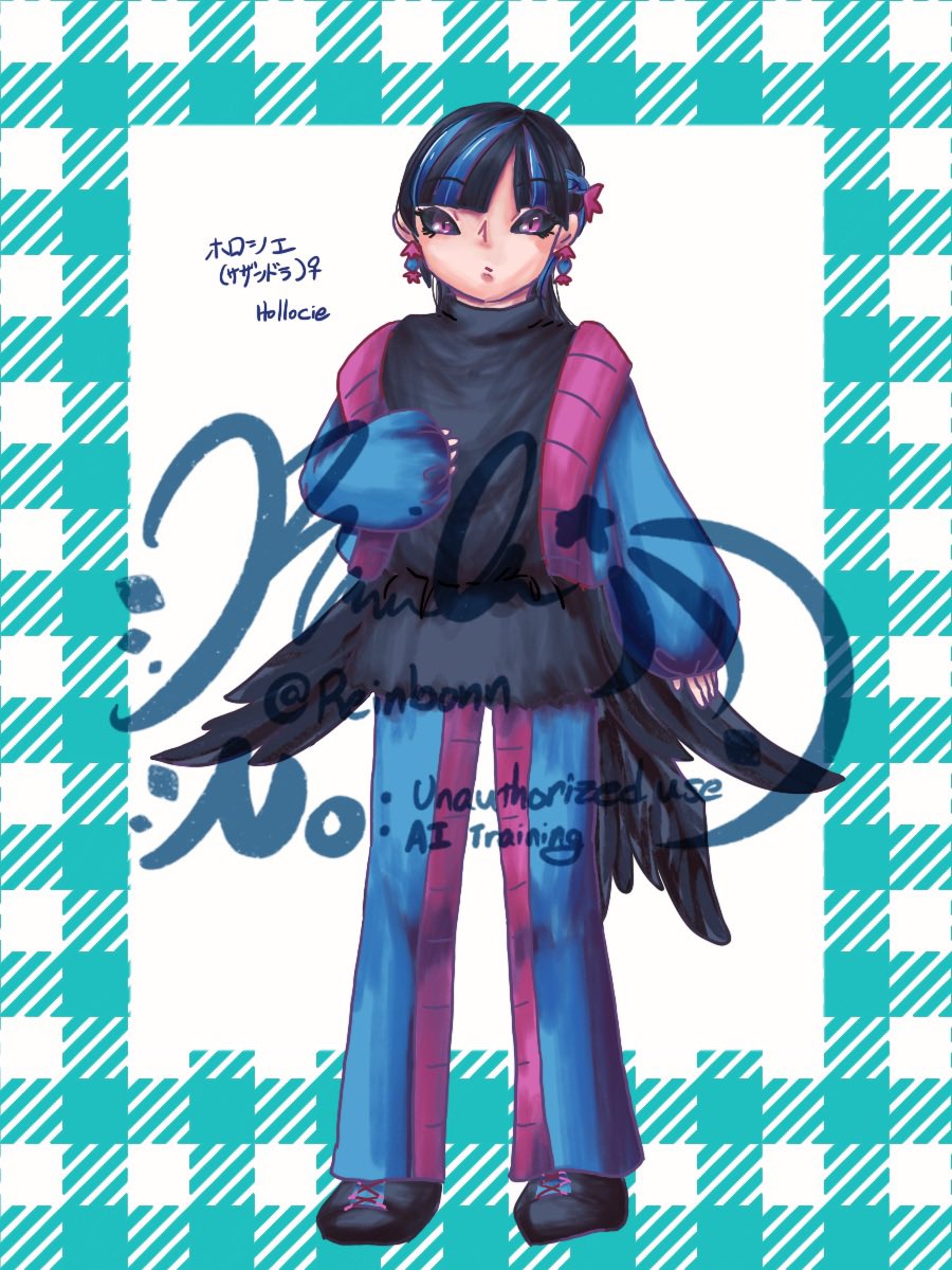Reinbonn's tweet photo. 🪽擬人化🪽　@pkgmousou 
C3の羽ことホロシエ(さざん)♀
3人のうちバイセクシャルの子！
郵便局で働いている。
私が特別な感情を抱いている。この子に片想いしたい。
3枚目は練りしてた時のちょっと古めのやつ。 https://t.co/jgAerPpDbF