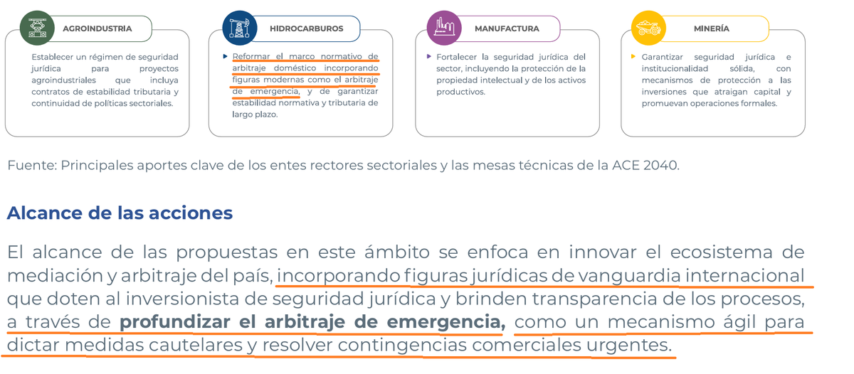 dolarizacionEc's tweet photo. Arbitraje de emergencia elevado a rango de ley se propone en “Agenda de Crecimiento 2040” promovida por el BID-FMI. Empresas como PROGEN Y ATM recurrieron a esta figura para ganar tiempo y concretar sus atracos al Estado ecuatoriano.

La agenda tradicionalmente conocida del BID-FMI, instituciones financieras multilaterales en las que Estados Unidos tiene el poder de veto y deciden a quien y que se financia se incluyeron en la llamada “Agenda de Crecimiento 2040” que en nombre del país adoptará el Gobierno del “Nuevo Ecuador”. Debería al menos llamar la atención que hasta la elaboración de una agenda soberana de crecimiento económico se recurra al “apoyo técnico y financiero” del BID y de expertos con claros intereses privados. El país regresó a las acostumbradas prácticas de los 80 y 90 en donde las financieras multilaterales y el poder concentrado en determinados grupos financieros y económicos decidían lo que es bueno y eficiente para ellos, es bueno para el país. La agenda país no va más allá de la economía del goteo.

Tal agenda no está seriamente articulada a objetivos de desarrollo soberano, más allá de breves menciones que metodológicamente habrían sido recopiladas de mesas de trabajo nacionales con el sector empresarial y la academia divididas en cuatro ejes: Institucionalidad y seguridad jurídica, estabilidad fiscal, competitividad e Inversión productiva y fortalecimiento de la dolarización y profundidad financiera. 800 propuestas recopiladas que insisten en más de lo mismo con un sesgo concentrado y deliberado proinversión privado. 

No hay argumento alguno a lo largo del documento que haga ver las limitaciones y cuestionamientos a la inversión privada, incluso a su misma contabilidad y metodología de medición, sino por el contrario, el contenido se alinea a dicha determinación de atraer inversión privada, especialmente extranjera, todo esto sin dejar de reconocer lo virtuoso de la inversión privada productiva -y no especulativo- en el sistema económico. 

En lo atinente a la institucionalidad y seguridad jurídica proponen arbitrajes privados de emergencia ya establecido en el reglamento de arbitraje y vigente en las cámaras de comercio que según se aborda en la “Agenda de Crecimiento 2040”, sería para reforzar y salvaguardar los intereses de las partes involucradas. Las recientes experiencias de Progen y ATM dicen que esta figura favorece más a privados ya que está hecho para proteger y blindar intereses de inversionistas privados. 

Estas empresas de papel, específicamente ATM, recurrió al arbitraje de emergencia ante la Cámara de Comercio de Quito (CCQ) en agosto del año anterior.  El árbitro inicialmente dispuso a CELEC a que se abstenga de terminar unilateralmente el contrato y se suspenda inmediatamente el cobro de garantías y multas por evidentes retrasos que en ese entonces ya rebasaban los USD 20 millones. Esto finalmente le sirvió a ATM para ganar tiempo y concretar el atraco sin haber generado la energía eléctrica ofrecida hasta la presente fecha. 

Progen, de su parte, solicitó arbitraje de emergencia ante el Centro de Arbitraje y Mediación de la Cámara de Comercio Ecuatoriana-Americana (AmCham) después de la notificación de terminación unilateral de los contratos Salitral y Quevedo. Progen, en junio 2025, obtuvo una suspensión temporal mientras la solicitud era evaluada por el árbitro. Si bien el árbitro rechazó las medidas cautelares interpuestas por Progen ya que no logró demostrar nada, la suspensión temporal, unido a la negligencia y complicidad de las autoridades del gobierno del “Nuevo Ecuador”, le dio tiempo a esta empresa para la trama de uno de los más grandes  atracos al estado ecuatoriano.

Cabe tener en cuenta que la inversión privada no está anclada a la búsqueda de figuras del arbitraje expeditas sino a las condiciones de estabilidad, certidumbre-seguridad y rentabilidad que le ofrece el país receptor, componentes que son considerados en la Agenda 2040, pero no desarrolla mayormente el rol activo del Estado. Insistir en el blindaje de las inversiones privadas cuestiona si realmente se busca inversión productiva que beneficie al país receptor. 

El BID y su brazo privado (BID Invest) promueven esta figura de arbitraje en otros países en donde llega, condiciona y compromete su financiamiento.

Fuente: Agenda de Crecimiento 2040.