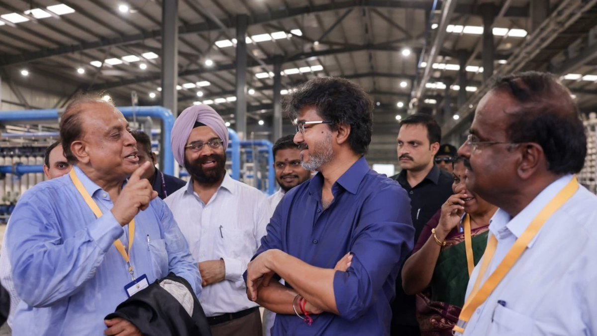 DeccanChronicle's tweet photo. #TamilNadu Chief Minister C. #JosephVijay inspected the operations of the 45-million-litre-capacity Tertiary Treatment Reverse Osmosis (#TTRO) plant at the Koyambedu TTRO Plant in #Chennai. The Chief Minister reviewed the operations and plant's contribution to Chennai’s #waterrecycle and reuse initiatives.