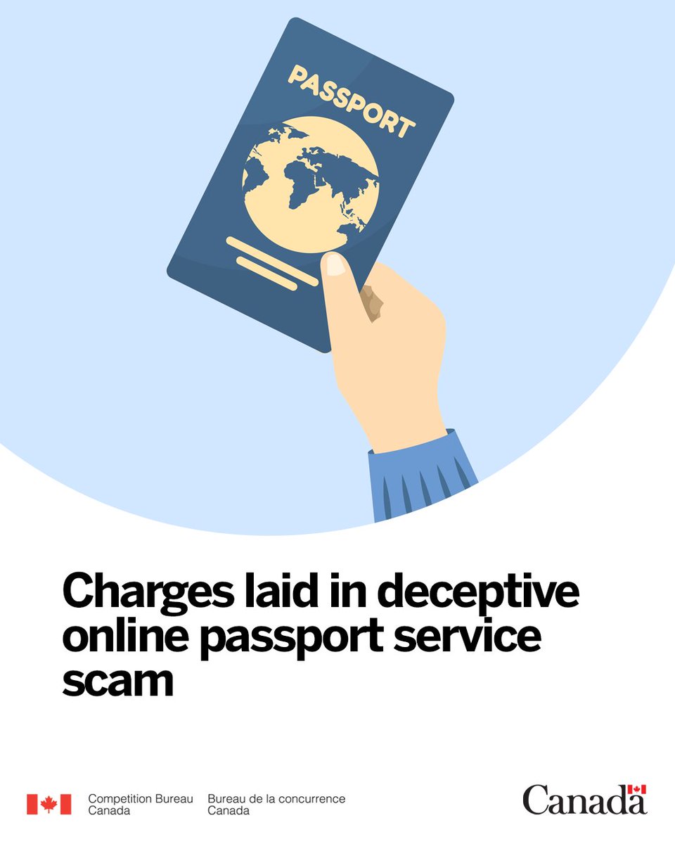 CompBureau's tweet photo. Two individuals in Ontario have been charged following our investigation into an alleged deceptive online passport service scam. 
 
Learn more details about the charges: https://t.co/4x3jXahn0F https://t.co/TIfO1hgz22