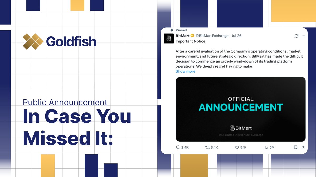 goldfishggbr's tweet photo. BitMart has announced a wind-down.

If you're holding $GGBR on the platform, move it to self-custody as early as you can.

The token itself is unaffected. It still trades on Uniswap and MEXC, and the contract, supply, and reserves are unchanged. https://t.co/dJWKddiRoL