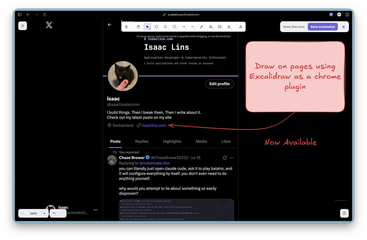 isaaclinsdotcom's tweet photo. Ever wanted to draw on a page for a quick explanation?

Now you can.

I created my first plugin for chrome, coming soon to the store! https://t.co/mT3zivL4gv