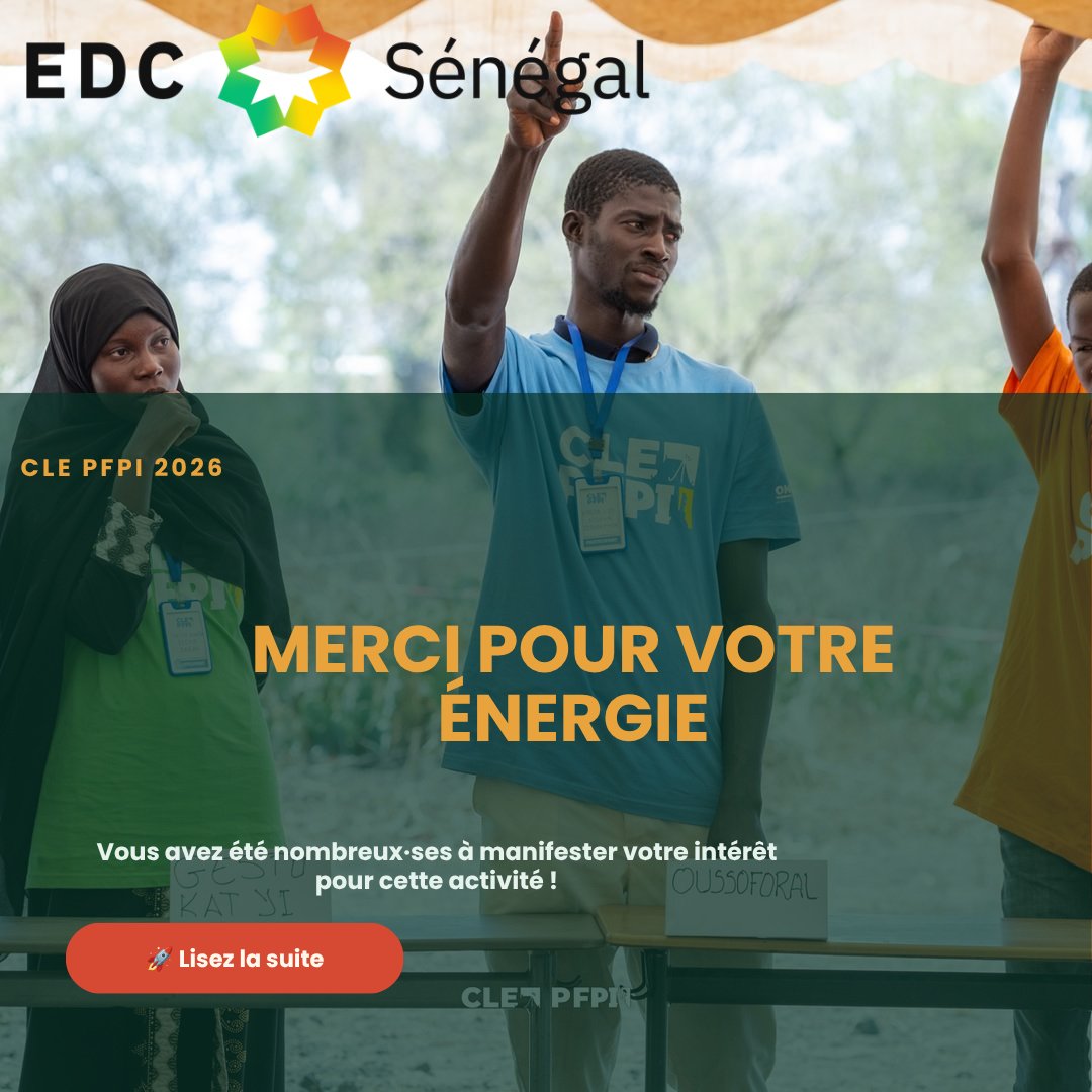 EDC_Senegal's tweet photo. 📢 Camp de Leadership et d'Entreprenariat 2026
Découvrez les participants: https://t.co/5gn10rcKCh
@MastercardFdn @EDCtweets @Mefpt_sn @221men https://t.co/nbFOkbzKrU