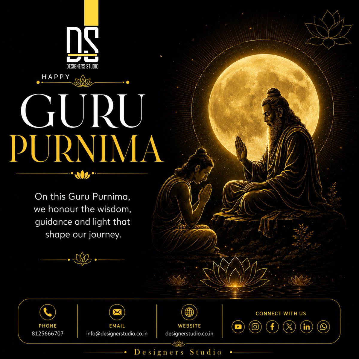 designersstudi4's tweet photo. Gratitude to every teacher and mentor who inspires us, guides us and shows us the path from darkness to light.

May their wisdom continue to shape our lives and creative journeys.

🙏 Happy Guru Purnima from Designers Studio!

#GuruPurnima #DesignersStudio #Gratitude #Wisdom https://t.co/7vaUpKQG6I
