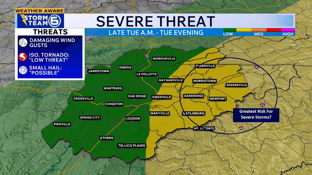 lucky13wxman's tweet photo. TUESDAY am 7/28/26
⚠️We remain #WeatherAWARE today as a few rounds of storms are possible
*WHAT: Some #storms that could bring strong winds and/or an isolated #torndao
*WHEN: Now through this EVE (greater threat AFT/early EVE?)
*WHERE: Most likely area from Knoxville eastward https://t.co/04cIsfEo9z