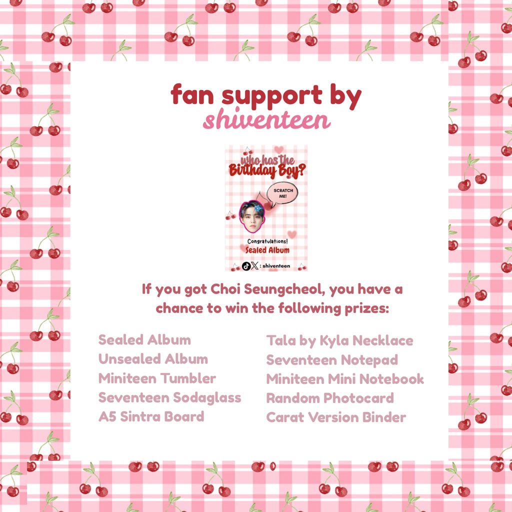 shiventeen's tweet photo. HAPPY CHOI SEUNGCHEOL DAY!

fan support by @shiventeen

𐙚 strictly 1:1
𐙚 like &amp; rt
𐙚 mbf to redeem your prize

@CaratsHaven @ph_scoups 
#CHERRYLAND #CH31RYLAND #Scoups_FirstLove https://t.co/yFeeGLrjpM