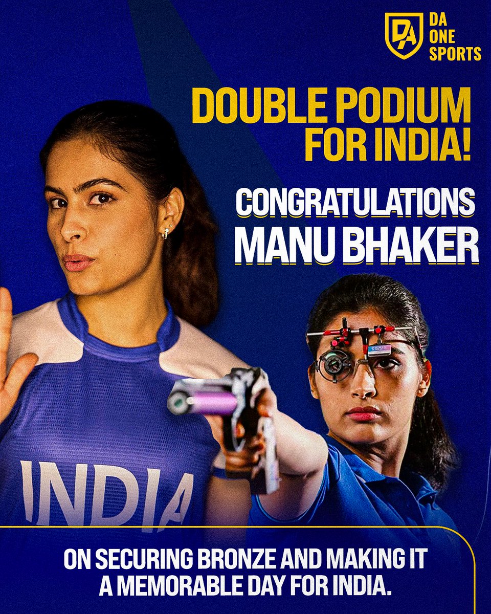 daonesports's tweet photo. Double podium. Double pride. 🇮🇳

Congratulations to @singhesha10 for her golden triumph and @realmanubhaker for her incredible bronze medal performance at the ISSF World Cup n Hangzhou.

Here’s to many more victories ahead. 🇮🇳 https://t.co/0oYkzidKzq
