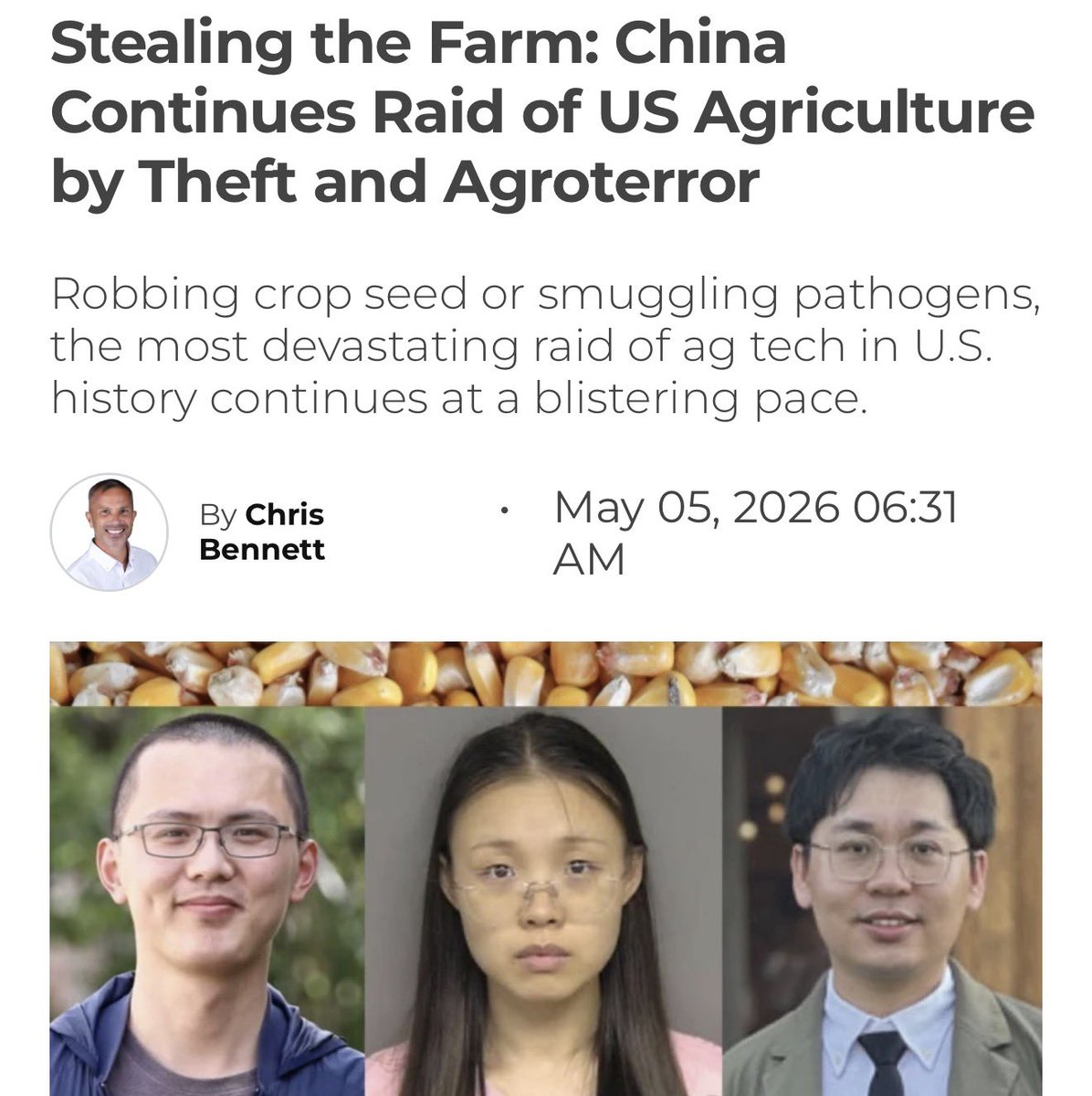 DC_Draino's tweet photo. China isn’t just stealing our military technology - they’re stealing our agriculture tech too. 

Our government sold out our farmers with “free trade” (rigged trade) for decades, so I think we owe it to them to invest in their next gen tech. https://t.co/xS4xQ3BIVp