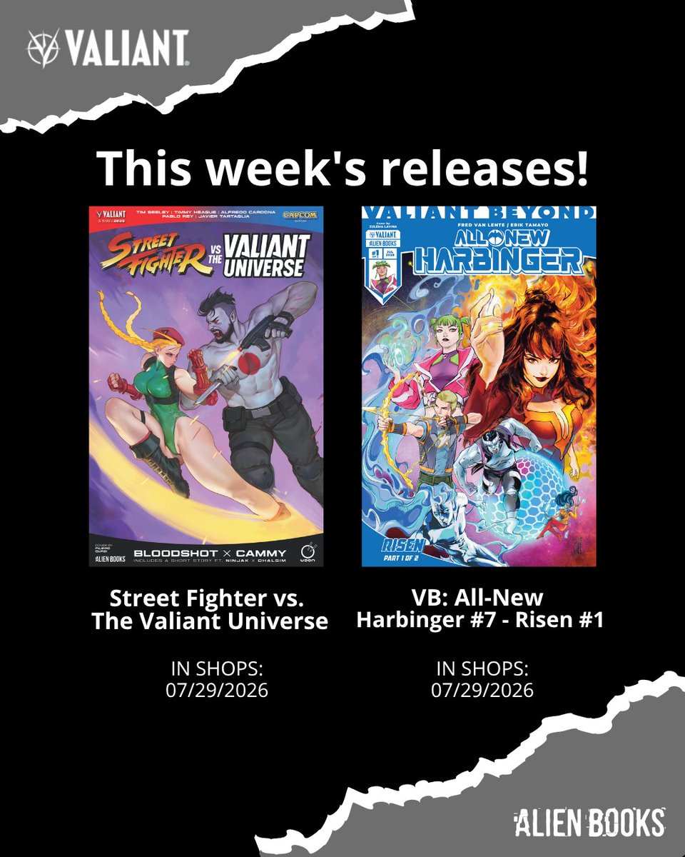 ValiantComics's tweet photo. NEW COMICS THIS WEDNESDAY! 🚀📚

Get ready for an epic week! This Wednesday, July 29, two massive stories hit the shelves: https://t.co/zlRoVTWQDn