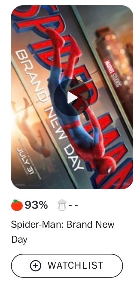 LiamKinsey40209's tweet photo. Spider-Man Brand New Day opens to 93% on rotten tomatoes https://t.co/gB5gBDnqEU
