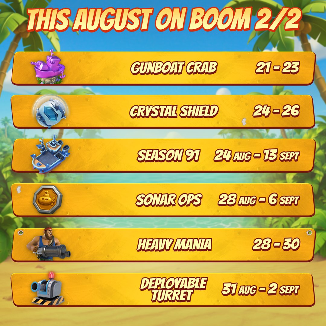 BoomBeach's tweet photo. Get ready for a month filled with fun events! 

Which one are you most excited for, Commander? https://t.co/NSCEBK2Ijv