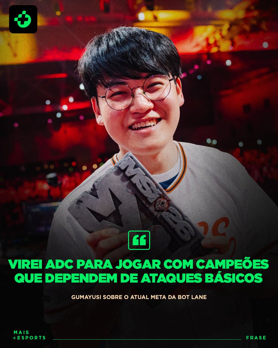 maisesportsbr's tweet photo. 🎙️Durante uma live, Gumayusi falou sobre o atual meta do bot, demonstrando estar bem insatisfeito com a situação da lane:

"Sobre o que eu penso de picks fora do meta no bot, é claro que é verdade que preciso me preparar para eles e me adaptar se for para onde o jogo está indo. Mas, falando como um jogador de League, sempre senti que escolher uma rota é quase como escolher uma classe em outro jogo. Toda rota tem algo que as pessoas esperam dela. Se você joga no top, há coisas que você espera do top. Se você joga no mid, há coisas que você espera do mid. E se você escolhe ADC, há um motivo para ter escolhido ADC.

O que eu quero do ADC? Eu quero jogar com campeões baseados em ataques básicos. Campeões que dependem de ataques básicos — AD, velocidade de ataque, acerto crítico —, foi por isso que me tornei um jogador de ADC. Aí eu venho para jogar nessa função e magos simplesmente me dão uma surra?

A Cassiopeia consegue ganhar de um Draven no x1. Ziggs e Xerath têm um alcance maior que o da Caitlyn. Eles têm uma boa limpeza de tropas, controle de grupo e muito dano... eles não me deixam fazer nada.

Eu vim querendo jogar de ADC, mas agora estão me mandando jogar de Swain. Como você acha que é essa sensação? Não é nada agradável. Você acha que eu gostaria de jogar de Swain? Não gostaria. Eu escolhi ADC porque queria jogar com atiradores, mas, em vez disso, os magos é que estão me causando problemas.

Acho que picks como Ziggs podem existir como counterpicks de nicho. A Vayne é parecida até certo ponto. Mas eles não deveriam se tornar o meta. Nem todo campeão deveria se transformar em um pick fora do meta no bot. Imagina se o top virasse só Vayne, Twitch, Tristana e outros ADCs. As pessoas também não iriam gostar nada disso."