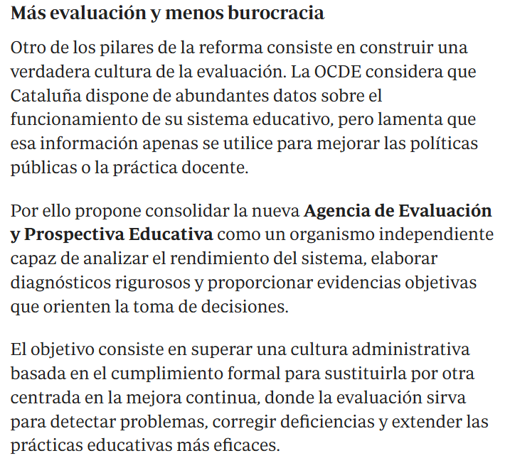 monk_edu's tweet photo. Esto viene en las recomendaciones de la OCDE a Cataluña de hace pocas semanas. Quizás ya entonces sabían lo que había pasado con PISA. Cultura de la evaluación de la mejora continua. https://t.co/rsSrEdBVJR