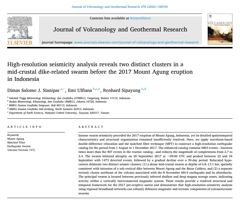 SianiparDimas's tweet photo. Happy to share our new publication in JVGR, highlighting the use of waveform-based seismicity analysis to better characterize the spatiotemporal evolution of swarm seismicity preceding the 2017 Mt. Agung eruption.

https://t.co/z0GUsTacsP https://t.co/M2DqgdsAoW