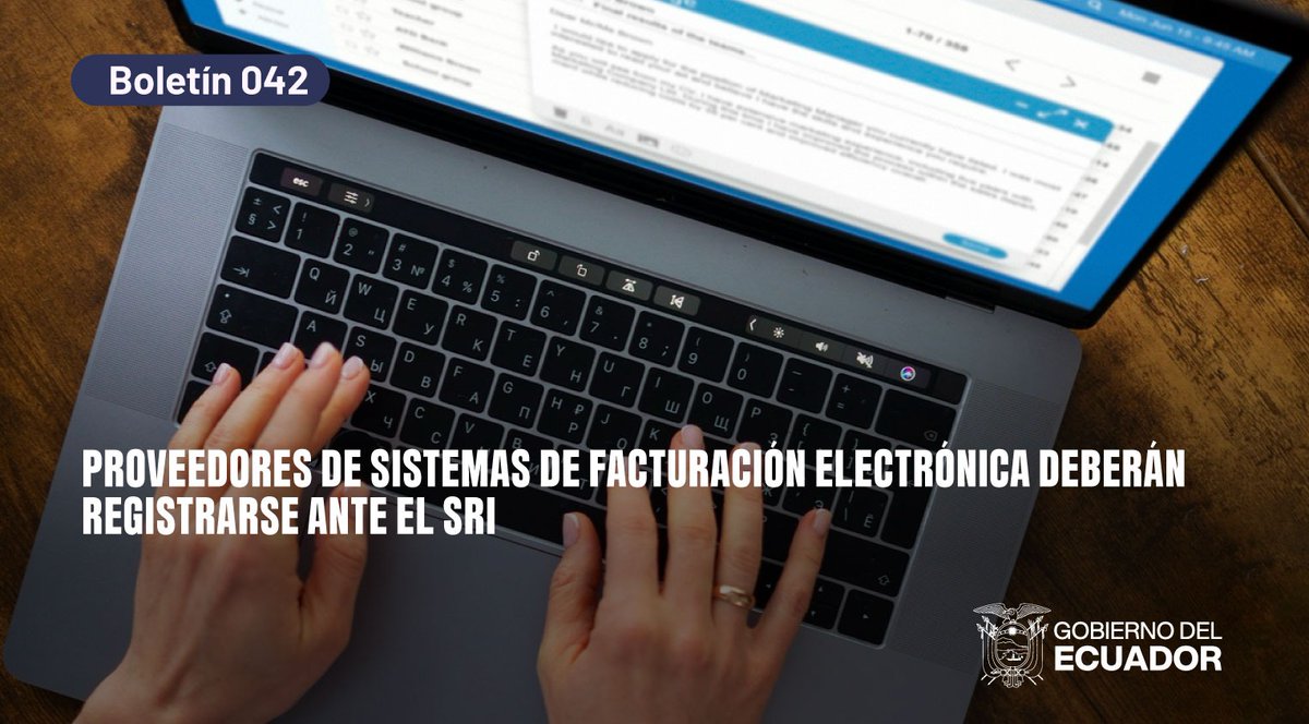 SRIoficialEc's tweet photo. #BoletínSRI

Proveedores de sistemas de facturación electrónica deberán registrarse ante el SRI.

Revisa los detalles: https://t.co/UT9KUcGYUh https://t.co/4K3MsrtZnb