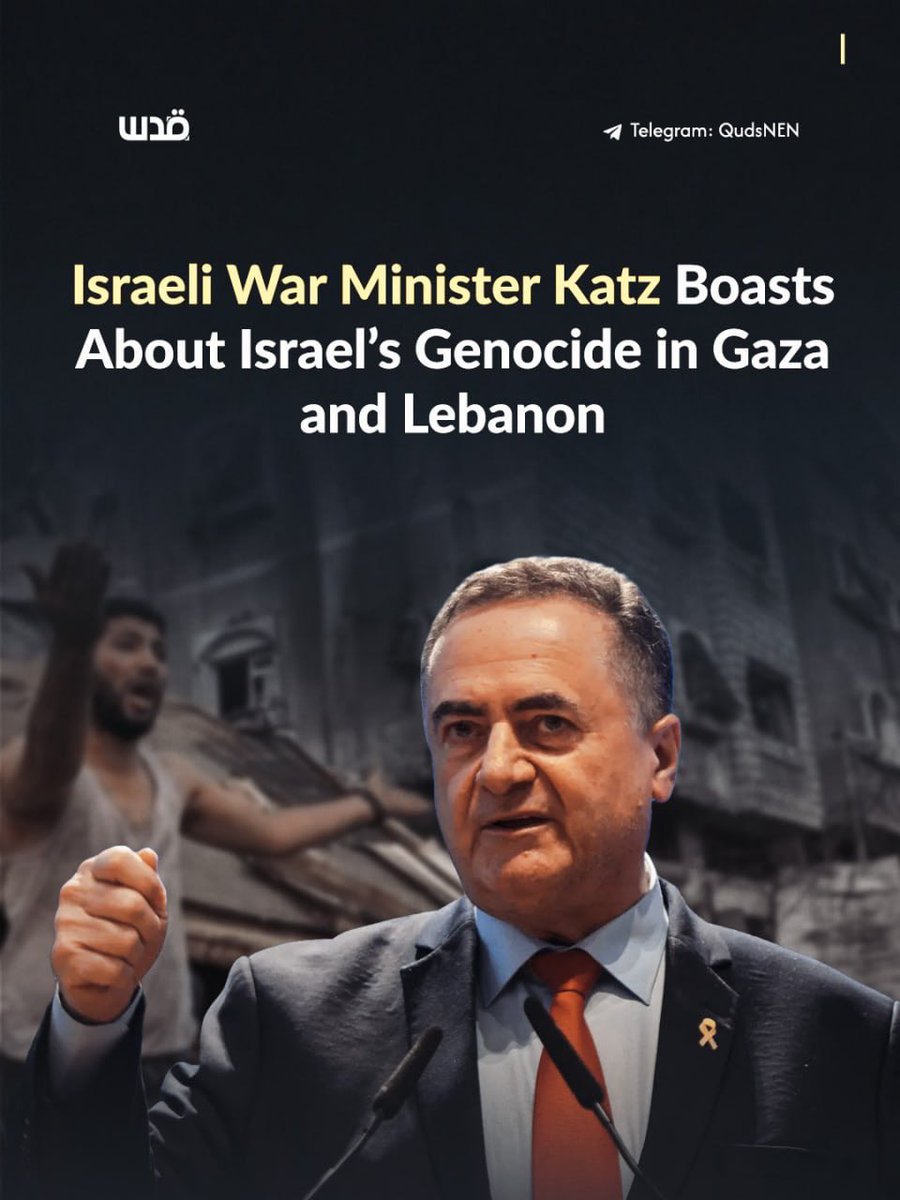 QudsNen's tweet photo. Israeli War Minister Katz said that Israel had destroyed 70% of the Gaza Strip and had transferred the Gaza experience to Lebanese villages, completely destroying 24 villages.

Katz added: “Today, there is no Shuja’iyya, and there is no Jabalia. All those terrible places you remember no longer exist.”

He said that the commander of the Southern Command told him: “I do not see any homes. I see the seashore.”

“We destroyed Gaza.”