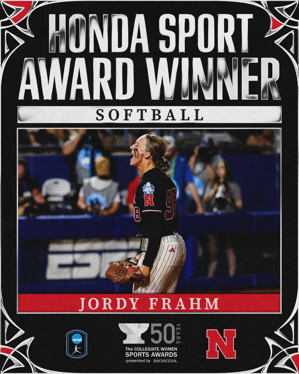 NCAASoftball's tweet photo. Congratulations to @jordybahl on being recognized last night as the Honda Award Winner for Softball! 🥎

#NCAASoftball x @HuskerSoftball https://t.co/z2mg7iNNh8