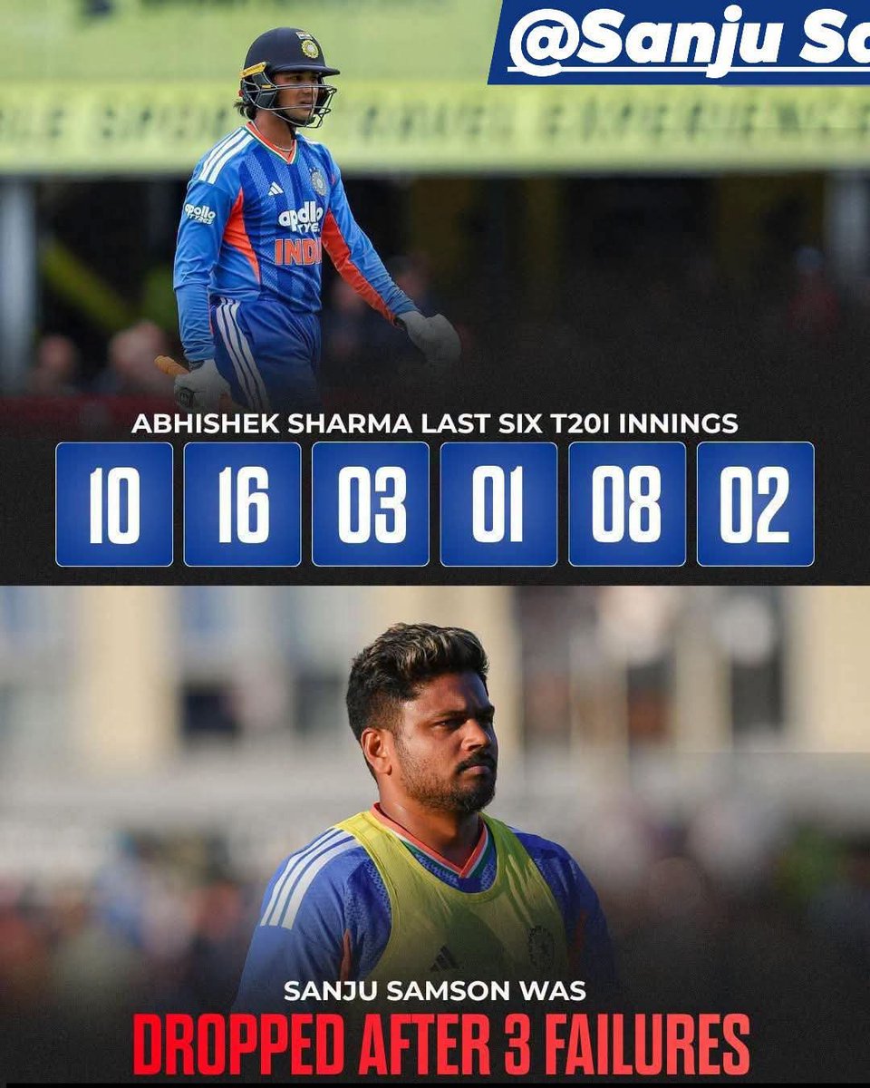KingSamson_Era's tweet photo. Sanju Samson was dropped from the playing XI and Zim series after just 3 matches despite Player of the Series in T20WC

Now, with Abhishek Sharma 6 consecutive failures, will @GautamGambhir apply the same standards to every player or different rules only made for Sanju? 👀🤔 https://t.co/lJ8ydpJfwm