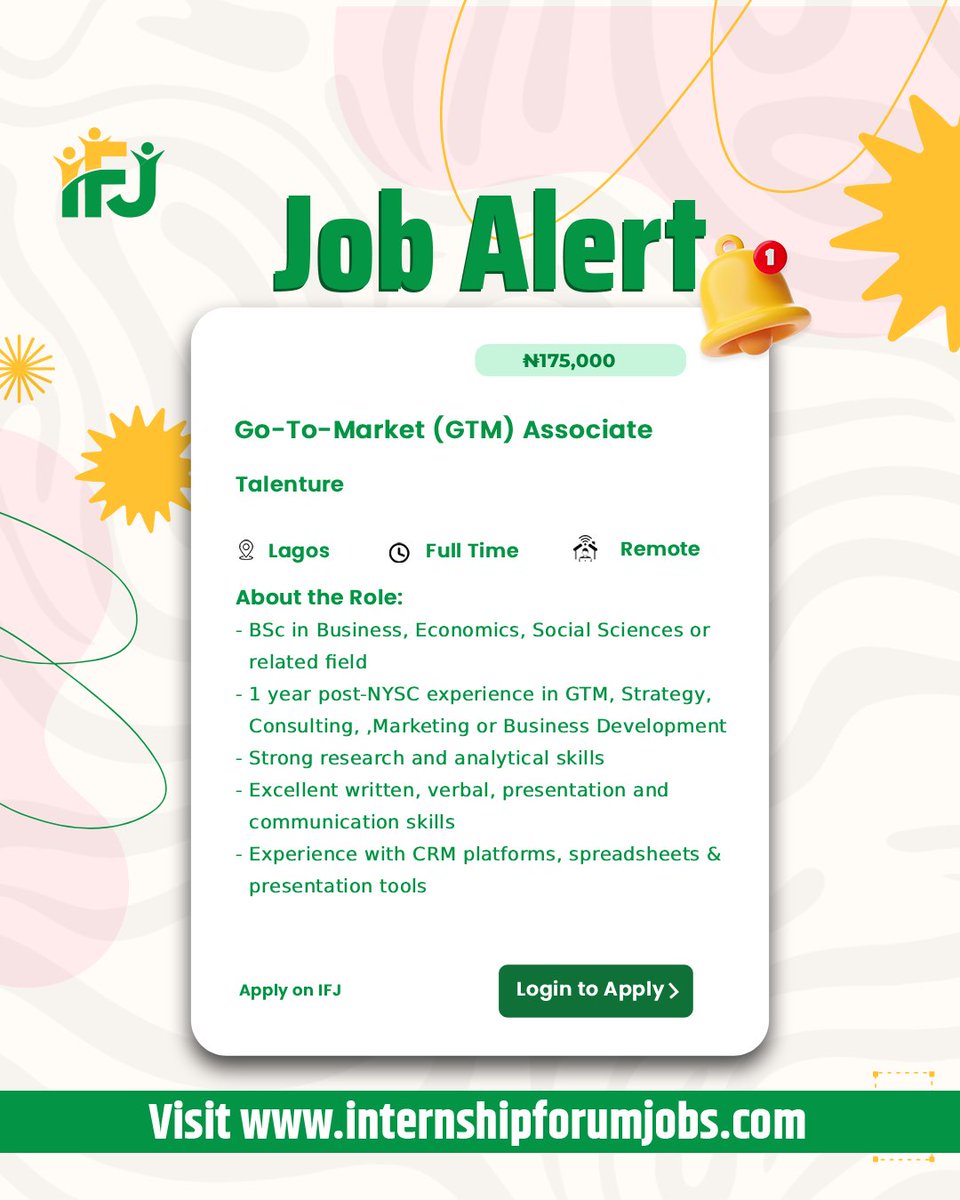 internship60831's tweet photo. Talenture is recruiting Go-To-Market (GTM) Associate
Link to apply: https://t.co/X9UrEeDZXB
Channel: https://t.co/ZgyK9SDQnW
#JobAlert #GraduateJobs #NigeriaJobs #CareerOpportunity #InternshipForumJob https://t.co/p9LFfDx21M