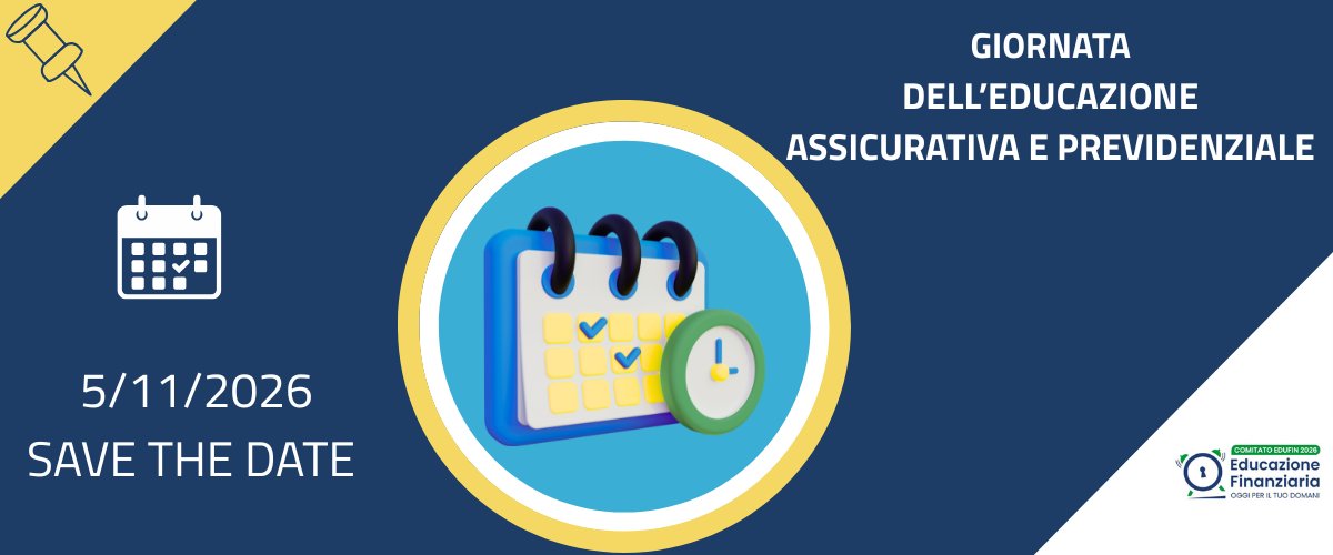 ivassocial's tweet photo. 📆 #SaveTheDate: 5 novembre 2026 Giornata dell’#Educazione #Assicurativa e #Previdenziale di #IVASS insieme a #COVIP. 📣 A novembre torna il Mese della cultura #finanziaria, #assicurativa e #previdenziale organizzato da @ITAedufin. #Leggi qui 👉 https://t.co/GbLbsRYm0D https://t.co/Jqt4uNLcaE