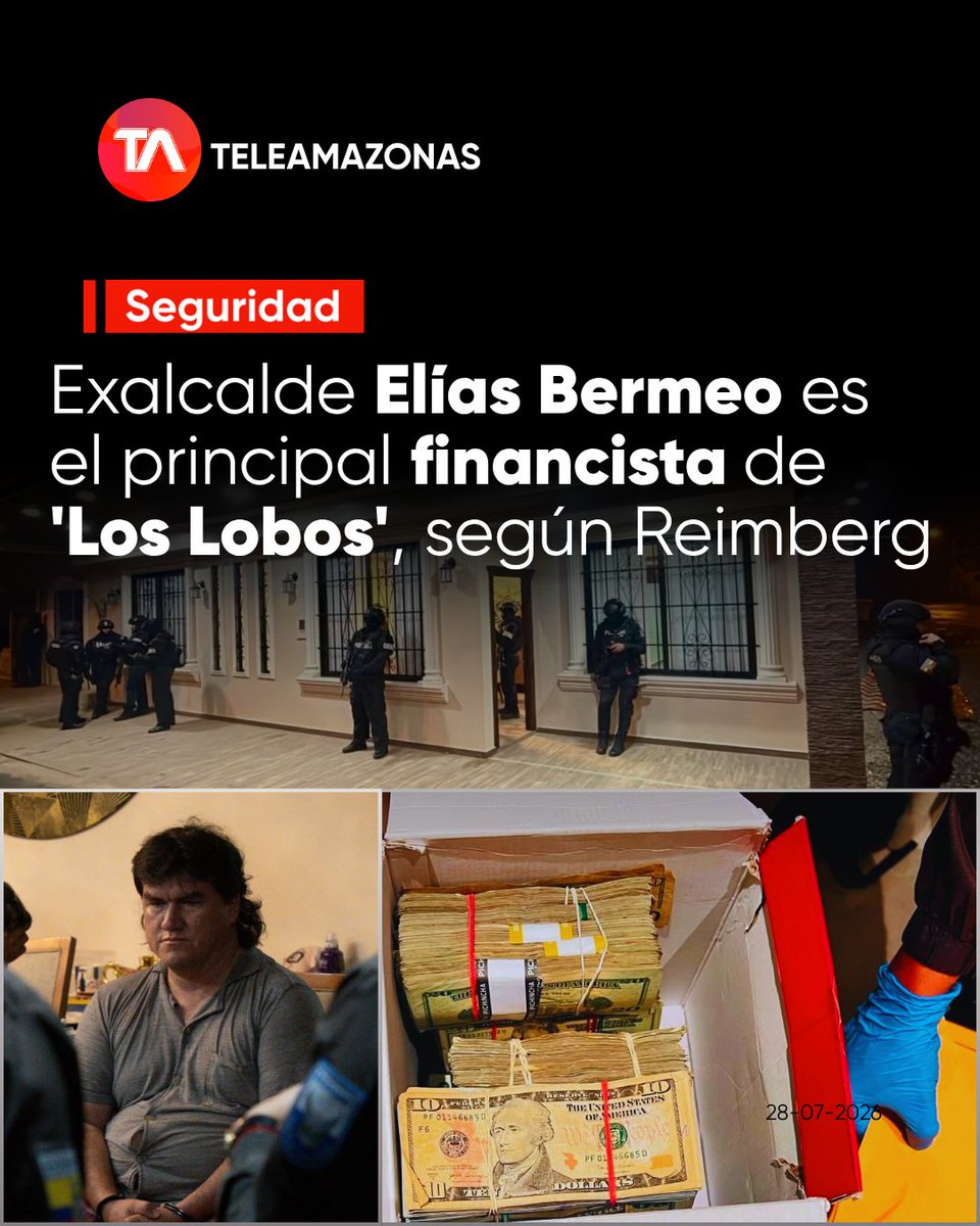 teleamazonasec's tweet photo. https://t.co/tXqPQnpH5s 👉 El ministro del Interior, John Reimberg, señaló al exalcalde de Camilo Ponce Enríquez, Elías Bermeo, como el principal financista del grupo #LosLobos. https://t.co/s2QLqW6zEv