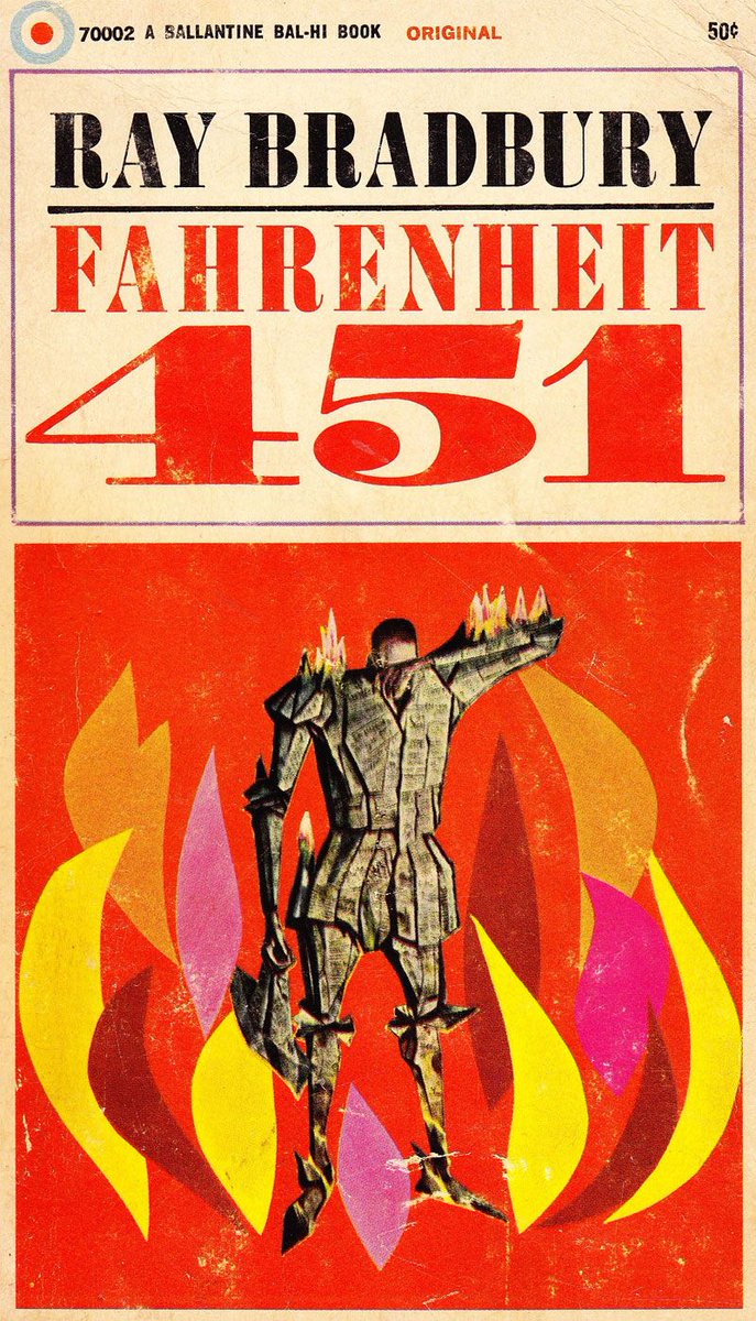 AZiHeron's tweet photo. @MoundLore “A book is a loaded gun in the house next door. Burn it.” - Captain Beatty says in Bradbury's 'Fahrenheit 451,' reducing books to dangerous weapons because they can awaken thought. https://t.co/LDq7GeLtNQ