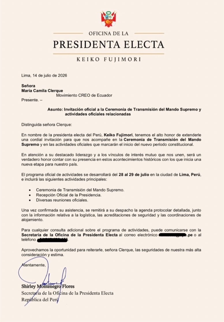 CamilaClerque's tweet photo. Hoy es un día importante ❤️ acompañaré la posesión de la presidenta de Perú, @KeikoFujimori 🇵🇪 ¡Gracias! https://t.co/6KNLVxkelk