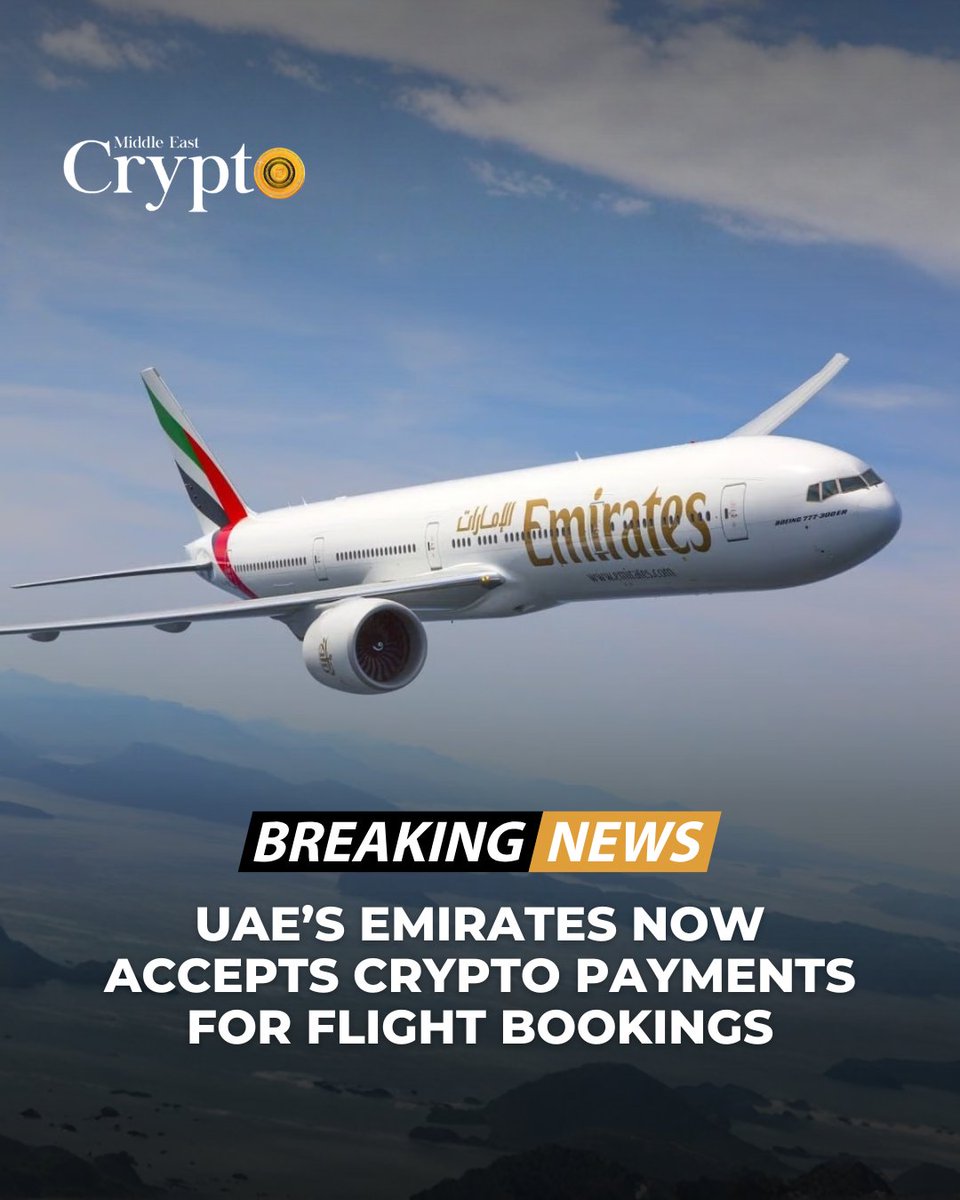 CryptoMiddleast's tweet photo. - @emirates has officially launched @cryptocom Pay™, allowing its customers to use the digital payment solution on the airline’s website and app platforms.

Customers with a https://t.co/9FScvL7t9u account booking on https://t.co/fBD5exOofp and the Emirates App can now select https://t.co/9FScvL7t9u Pay™ at checkout, with transactions processed securely and in compliance with UAE regulatory standards. 

#UAE #Emirates #Crypto #Travel #Payments