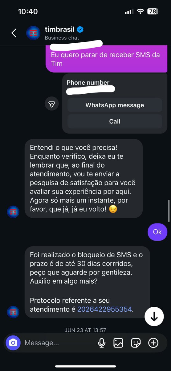 lsaabela's tweet photo. @TIMBrasil operadora péssima, pedi o bloqueio de SMS no dia 22 de junho e ainda tô recebendo essas porcarias https://t.co/zAQOFrrM9R