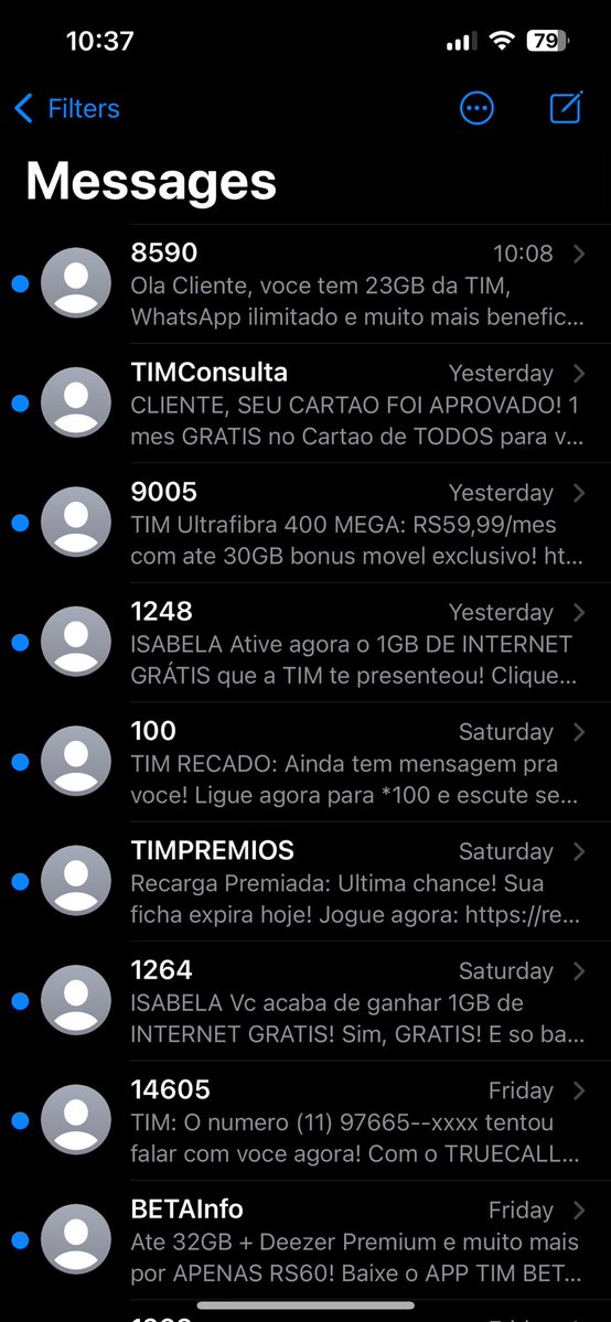 lsaabela's tweet photo. @TIMBrasil operadora péssima, pedi o bloqueio de SMS no dia 22 de junho e ainda tô recebendo essas porcarias https://t.co/zAQOFrrM9R