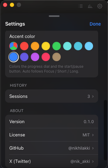 nik_akki's tweet photo. Most Pomodoro apps are either too heavy or too flaky.

I built a small desktop one instead: Rust timer core so it doesn't drift when the window is hidden, tray controls, local session history, no account.

macOS, Windows, Linux.

Code: https://t.co/4iNWGhp0I9

show some love, retweet & share with your friends!