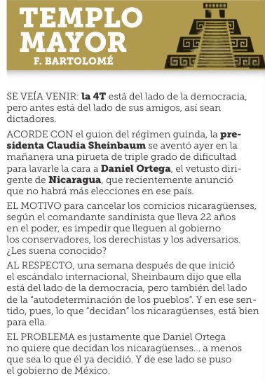 bereaguilarv's tweet photo. ¡Qué bárbara! Sheinbaum se aventó ayer en la mañanera una pirueta de triple grado de dificultad para lavarle la cara al dictador Daniel Ortega. https://t.co/YJGY7ecCUO