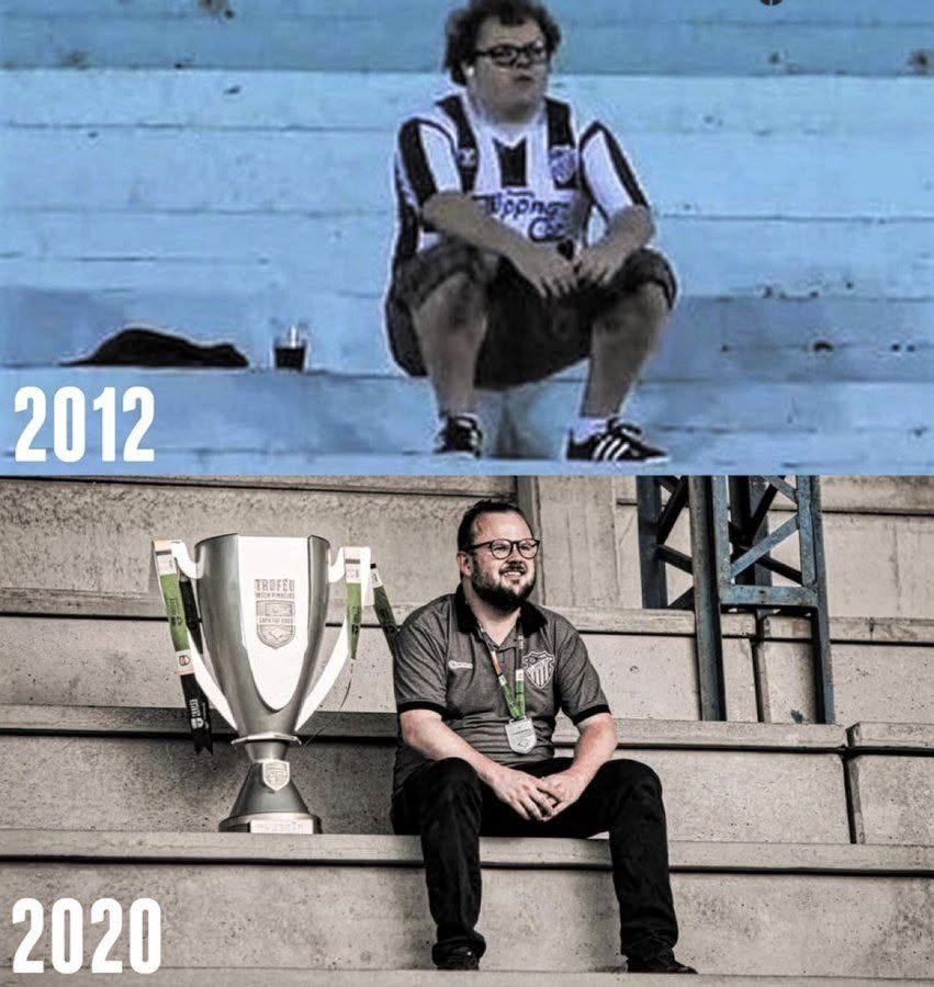 theawayfans's tweet photo. In 2012, Santa Cruz suffered a 4-1 defeat to Grêmio.

When the final whistle blew, there was just one Santa Cruz supporter left in the stands.

His name was Tiago Rech.

The image went viral around the world and earned him legendary status among football fans.

Years later, Santa Cruz offered him a job at the club. He worked his way through the ranks and, in 2018, was elected club president.

The story didn't end there.

In 2020, under Rech's presidency, Santa Cruz won the Rio Grande do Sul State Championship and qualified for the Copa do Brasil for the first time in the club's 107-year history.

One of the greatest stories of loyalty in football.