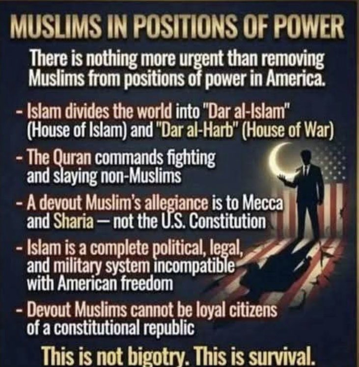 CreasonJana's tweet photo. This is ABSOLUTELY CORRECT!

We need to work on REMOVING Muslims from positions of Power! https://t.co/T3kGB91JeR