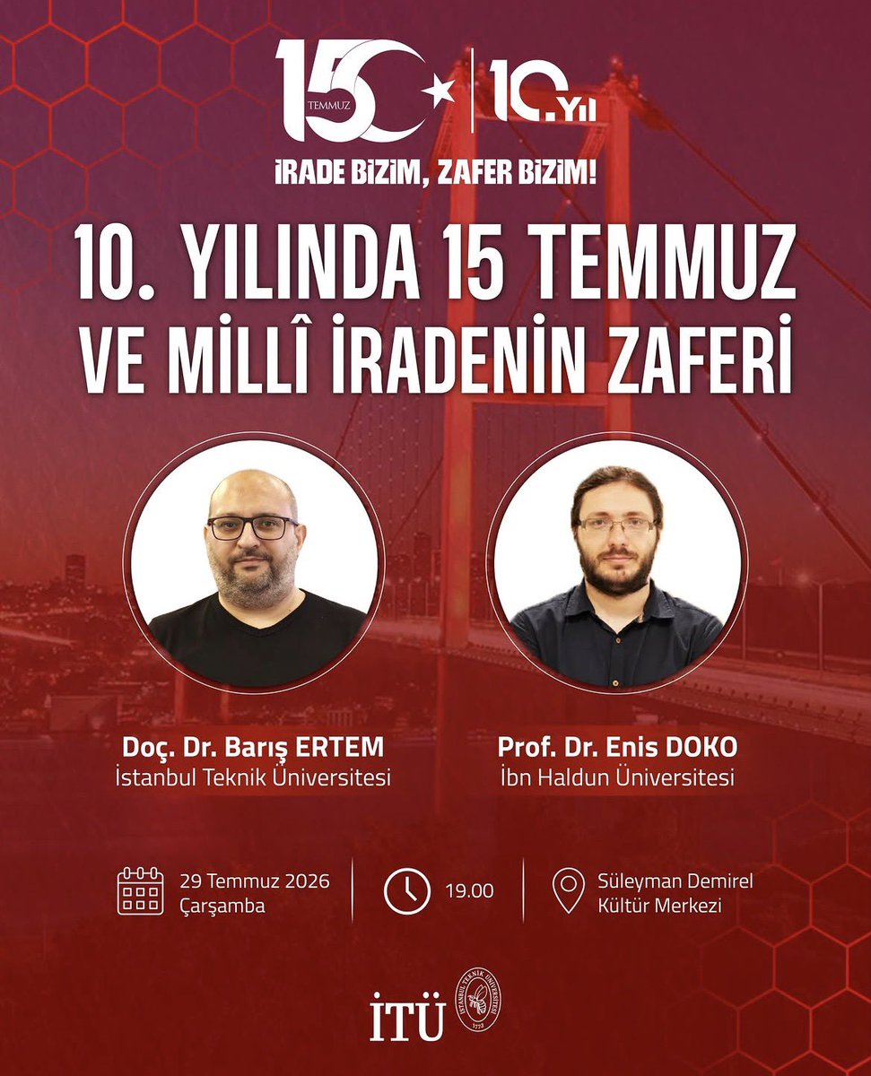 itununsesiyiz's tweet photo. İTÜ’de 15 Temmuz Etkinliği

Okulumuzun en gerici akademisyenlerinden biri ile konuk gerici akademisyen 15 Temmuz’un 10. yılı için İTÜ’de bir söyleşi gerçekleştirecek. Ne konuşacaklarını ve konuşmayacaklarını söyleyelim:

Fettullahçıların dini nasıl sömürdüklerini, ne kadar tehlikeli olduklarını anlatacaklar; tarikatların önünü kimin nasıl açtığını, bugün başka tarikatların devlette kadrolaştıklarını anlatmayacaklar.

ABD’nin darbedeki rolünü ve bağımsız Türkiye masalı anlatacaklar; daha bu ay içinde Trump’ı kırmızı halılarla karşıladıklarını, kendi Amerikancılıklarını anlatmayacaklar.

Asıl söyleyemeyecekleri şey ise şu: AKP ve tarikatlar el birliğiyle laikliği, bağımsızlığı, yurttaş olma fikrini yani cumhuriyeti yıktılar. 15 Temmuz bunun sonuçlarından sadece biri.