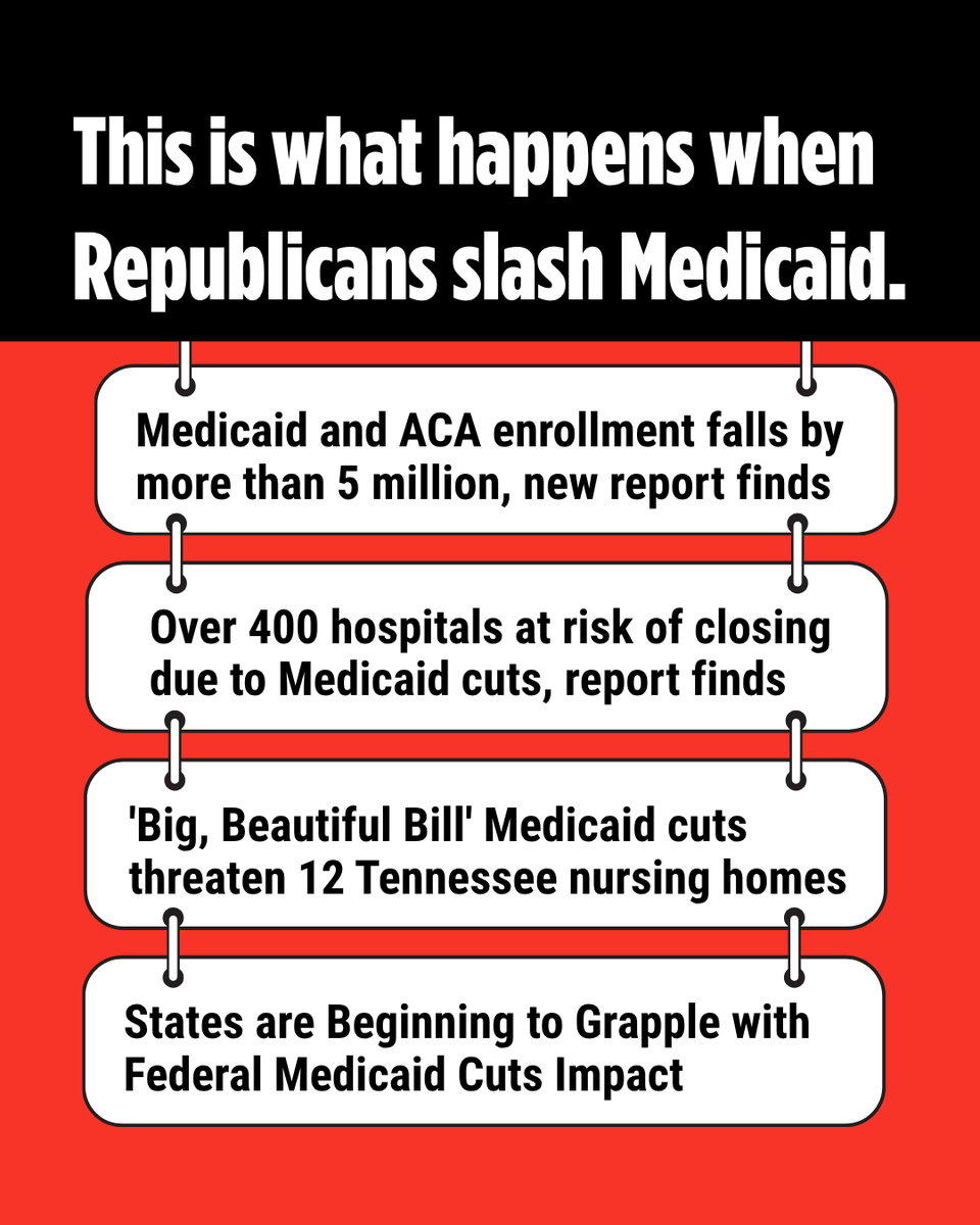 HCAN's tweet photo. Republicans cut Medicaid.
Corporations got tax breaks.

10 million people have lost coverage.
Hospitals and clinics are closing.
Families are without care.

It's time Congress takes on corporate price gouging.
We need lower prices. And to strengthen #Medicaid and #Medicare. https://t.co/eKgJlZRaib
