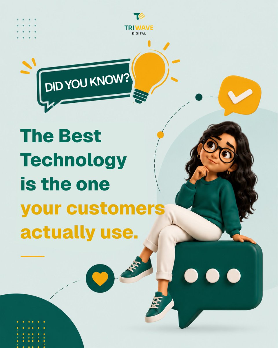 Triwave_digital's tweet photo. The most advanced technology isn’t always the most successful.
The best technology is the one your customers actually use, because it’s simple, solves a real problem, and delivers value.

Technology That Moves Business Forward.

#TriwaveDigital #Technology #DigitalSolutions https://t.co/4Y3V2YeKkB