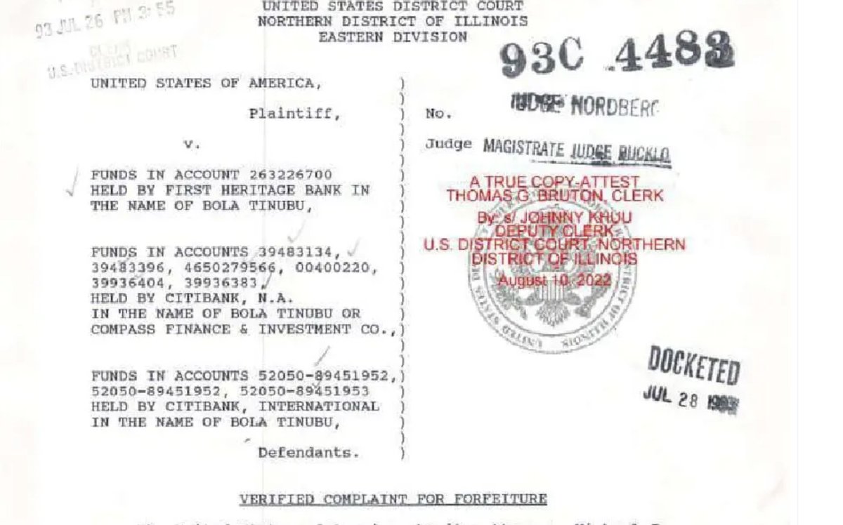 JeffreyGuterman's tweet photo. Bola Ahmed Tinubu [@OfficialABAT], the fraudulently selected President of Nigeria, forfeited $460,000 to the U.S. for money laundering related to drug trafficking: see https://t.co/VXxtYQFPR8 and https://t.co/QJboYDqyyF. https://t.co/F6Szo1IdbV