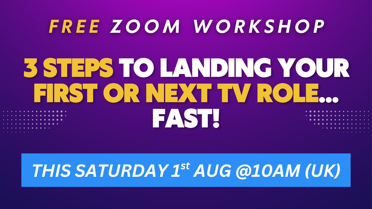 ActOnThisTV's tweet photo. 🤯 OVER 750 ACTORS have now grabbed their FREE seat!

Grab yours here: https://t.co/rCXGagGH9E

ACTORS - still waiting for your first (or next) TV role?

You’re not alone.

In fact, most actors never build a sustainable TV career... and it’s rarely because they aren’t talented enough.

More often…

They’re focusing on the wrong things.

Wrong showreel.

Wrong casting type.

Wrong strategy.

Or they’re simply waiting to be “discovered.”

It doesn’t have to be that way.

Join me LIVE on Zoom this Saturday 1st August at 10AM (UK) for a FREE 90-minute workshop, where I’ll walk you through the exact 3-step blueprint that’s helped me land more than 40 TV roles… and helped dozens of actors book their first professional TV jobs too.

From Coronation Street and Emmerdale, to Hollyoaks, Casualty, Silent Witness and more…

These are the same principles I’ve used throughout my entire career.

Here’s what we’ll cover…

✅ Why so many talented actors stay stuck for years (and the simple shift that changes everything).

✅ The biggest mistake most actors make with their showreel… and how to fix it fast.

✅ How to identify your true TV casting type, so you’re no longer wasting time, money or opportunities.

✅ The five UK serial dramas that give actors the greatest chance of booking their first TV credit… and how to get yourself noticed by the casting teams behind them.

✅ The outreach strategy that’s helped actors build genuine relationships with casting directors… even before they’ve signed with an agent.

And most importantly…

You’ll leave with a clear, proven action plan you can start using immediately to book more auditions and move closer to your first (or next) TV role.

No fluff.

No vague motivation.

Just the real-world strategies that actually work in the 2026 UK TV industry.

If you’re serious about making 2026 the year your acting career finally moves forward, I’d love to see you there.

Ross 😊

Creator of Act On This