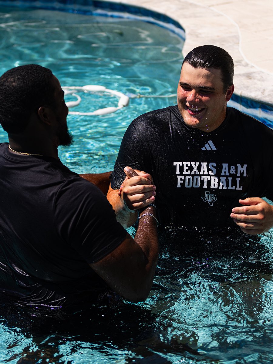 AggieFootball's tweet photo. Made new through faith. 

Congratulations to Jesse, Coen &amp; Landon on taking this special step together. https://t.co/mqfDToEigs
