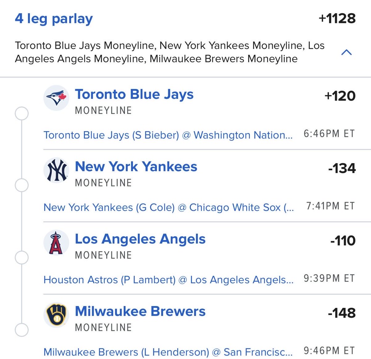 picksagainst's tweet photo. MLB MONEY LINE LONGSHOT PARLAY

$10 ➡️ $122 https://t.co/atKsTH8Htg