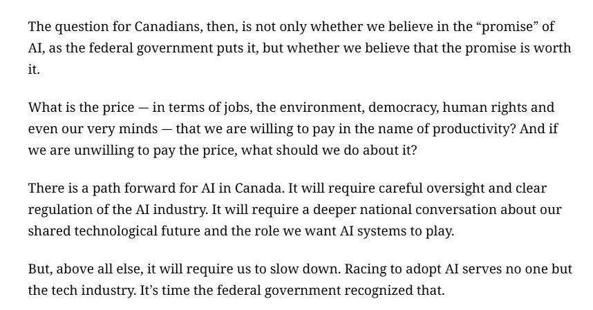 ruthmkb's tweet photo. AI is doing more harm than good. Canada needs to slow down.

Cc: @MarkJCarney @EvanLSolomon 

#AINeedsToBeRegulated #cdnpoli 

https://t.co/klF8hKfWRW https://t.co/QqntavU0wm