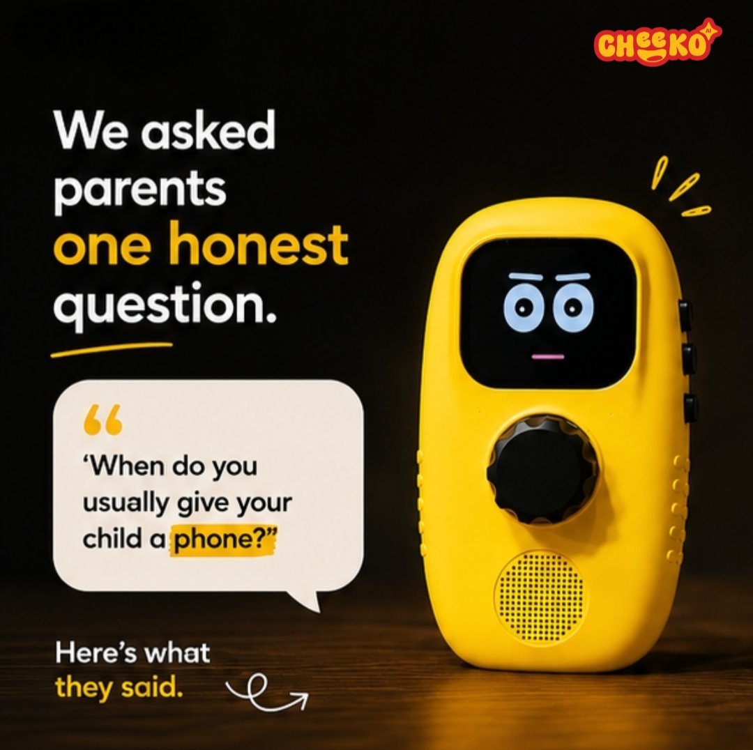 Cheekoai's tweet photo. When do you usually give your child a phone? 🤔

We asked Bengaluru parents, and their answers were more relatable than expected.

Every family is different. Every moment is real.

At Cheeko, we're building AI that inspires curiosity—not more screen time. 💛

#AI #CheekoAI https://t.co/deyfRDXVS4