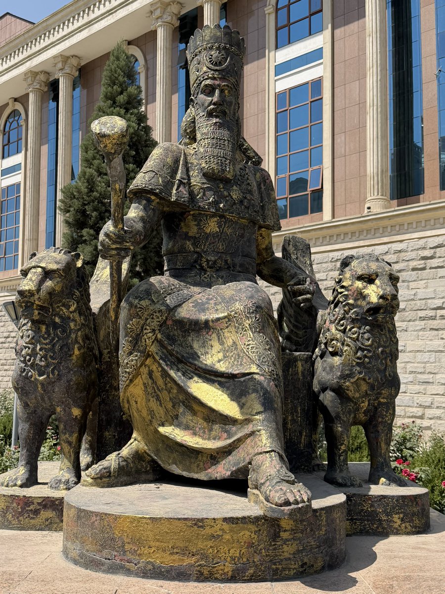 carolemadge's tweet photo. Cyrus the Great celebrated in Dushanbe.

Tajiks speak a variety of Persian and regard themselves as heirs to the wider Persian-Iranian cultural tradition. Cyrus, founder of the Achaemenid Empire in the 6th century BC, is therefore celebrated as one of the earliest great rulers of that shared heritage. Although today’s Tajikistan was not the core of his empire, much of Central Asia, including ancient Bactria and Sogdiana, which I have been visiting, came under Achaemenid rule or influence during his reign and shortly after.

Since independence in 1991, Tajikistan has deliberately emphasised its pre-Islamic past alongside later figures such as Ismail Samani. Monumental architecture, museums, and public spaces in Dushanbe connect the modern republic to successive periods of history, from the Achaemenids to the Samanids, to reinforce a narrative of an ancient and enduring Tajik statehood.