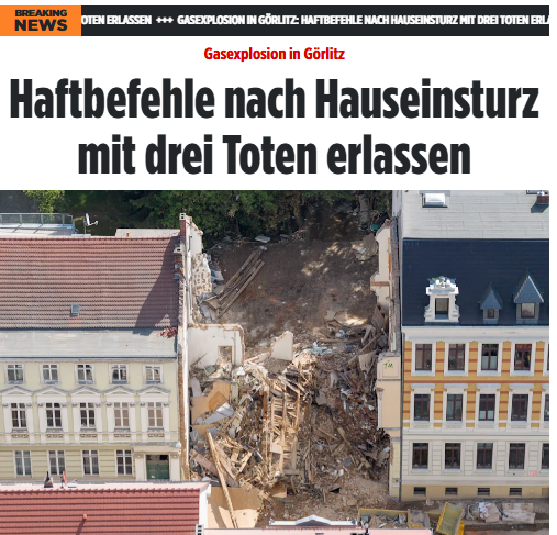 Taykra's tweet photo. Explosion in #Görlitz: 2 Frauen und ein Mann kamen ums Leben. Bei den Verdächtigen handelt es sich um d Polen Bartosz K. (33) und den Afghanen Zolmai K. (27). Sie sollen die Rohrleitungen in dem Haus in der Innenstadt manipuliert haben, sodass Gas austrat. https://t.co/QsIRYDUDYy https://t.co/Bpa9w2Ymy7
