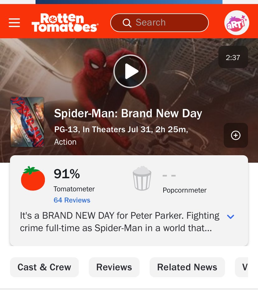 llvx0i1's tweet photo. 🚨🚨🚨🚨🚨🚨🚨🚨🚨

عااااااااااااااااااااااااجل:- ❤️❤️❤️❤️❤️

نزل تقييم النقاد على فيلم Spider-man Brand new day وحصل على 91% من اصل 64 مراجعة!!! 😳😳

الايجابيات:-
- افضل اداء لتوم هولاند لشخصية بيتر باركر
- مشاهد الاكشن والاخراج قوية ومتنوعة 
- توازن ممتاز بين الدراما والاكشن والشخصيات الجديدة ادائها رهيب

السلبيات:-
- الفيلم فيه ركود بالمنتصف
- المتابع العادي ما يقدر يستمتع بالفيلم لازم يكون فاهم بعالم مارفل
- البعض يشوفه ما تفوق على No way home
