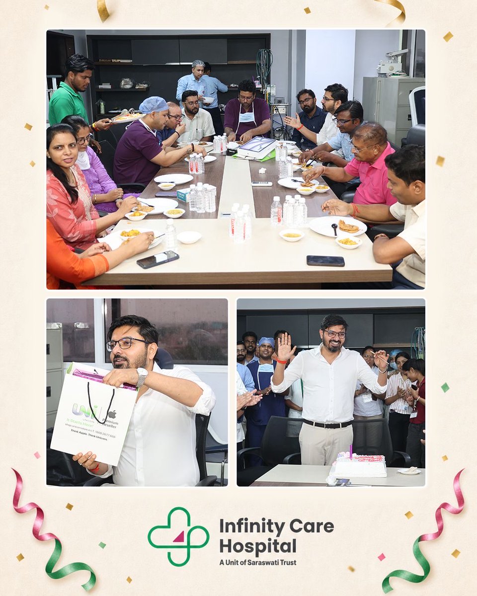 InfinityCareVNS's tweet photo. A few cherished moments from the birthday cake-cutting celebration of Dr. Abhishek Vikram Singh at Infinity Care Hospital. 🎂✨

#InfinityCareHospital #DrAbhishekVikramSingh #BirthdayCelebration #CakeCutting #TeamInfinity #HospitalFamily https://t.co/bTRciECuZA