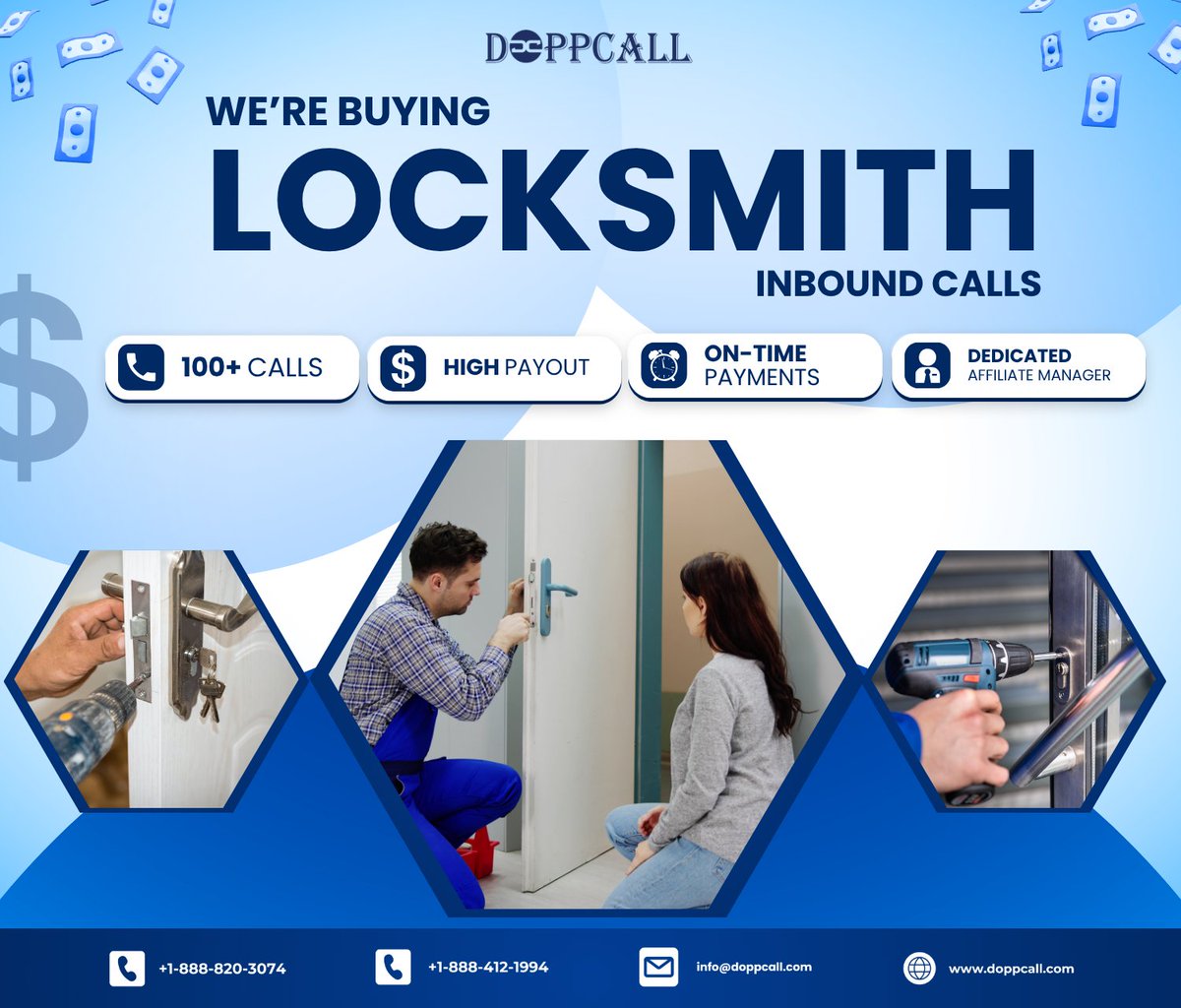 doppcall's tweet photo. DOPPCALL Is Buying Verified Locksmith Calls!

DOPPCALL is actively purchasing high-quality locksmith calls from trusted publishers and traffic partners. 

We are looking for real customer calls for services like car lockouts, home unlocking, key replacement, rekeying, and emergency locksmith needs.

We accept calls from Google Ads, Facebook & Instagram Ads, SEO, native, and other compliant traffic sources. 

Our focus is simple, genuine, high-intent calls with consistent quality.

Get competitive payouts, reliable payments, transparent verification, free Ringba tracking, and a long-term partnership opportunity.

Our requirements are simple:
✅ 100+ Verified Locksmith Calls Per Day
✅ Genuine Customers With Immediate Service Needs
✅ Compliant Traffic Sources Only

If you generate locksmith calls, join DOPPCALL today and start earning more.

📧 Email: info@doppcall.com
☎️ Phone: +1-888-820-3074 | +1-888-412-1994
🌐 Signup: https://t.co/yVcsilbQPM

#DOPPCALL #LocksmithCalls #CallBuying #PayPerCall #PublisherNetwork #TrafficPartners #LeadGeneration #AffiliateMarketing